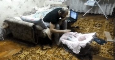 Cat Protecting Her Human Baby From "Abuser"